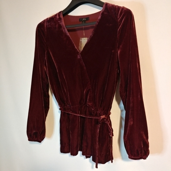 NWT J. Crew Burgandy Faux Wrap Peplum Top - Picture 6 of 10